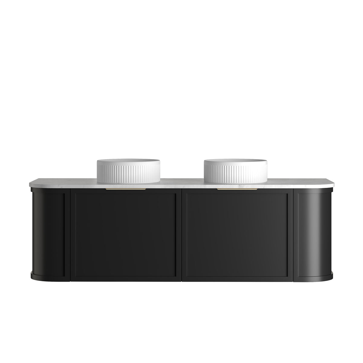 Hampshire 1500mm Satin Black Wall Hung Curve Vanity - Natural Marble Top (Natural Carrara Marble)