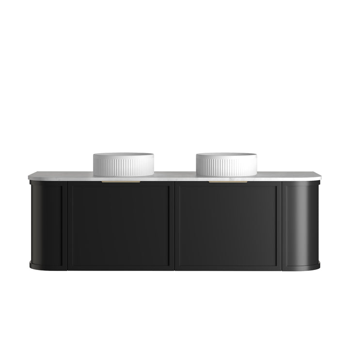 Hampshire 1500mm Satin Black Wall Hung Curve Vanity - Natural Marble Top (Natural Carrara Marble)