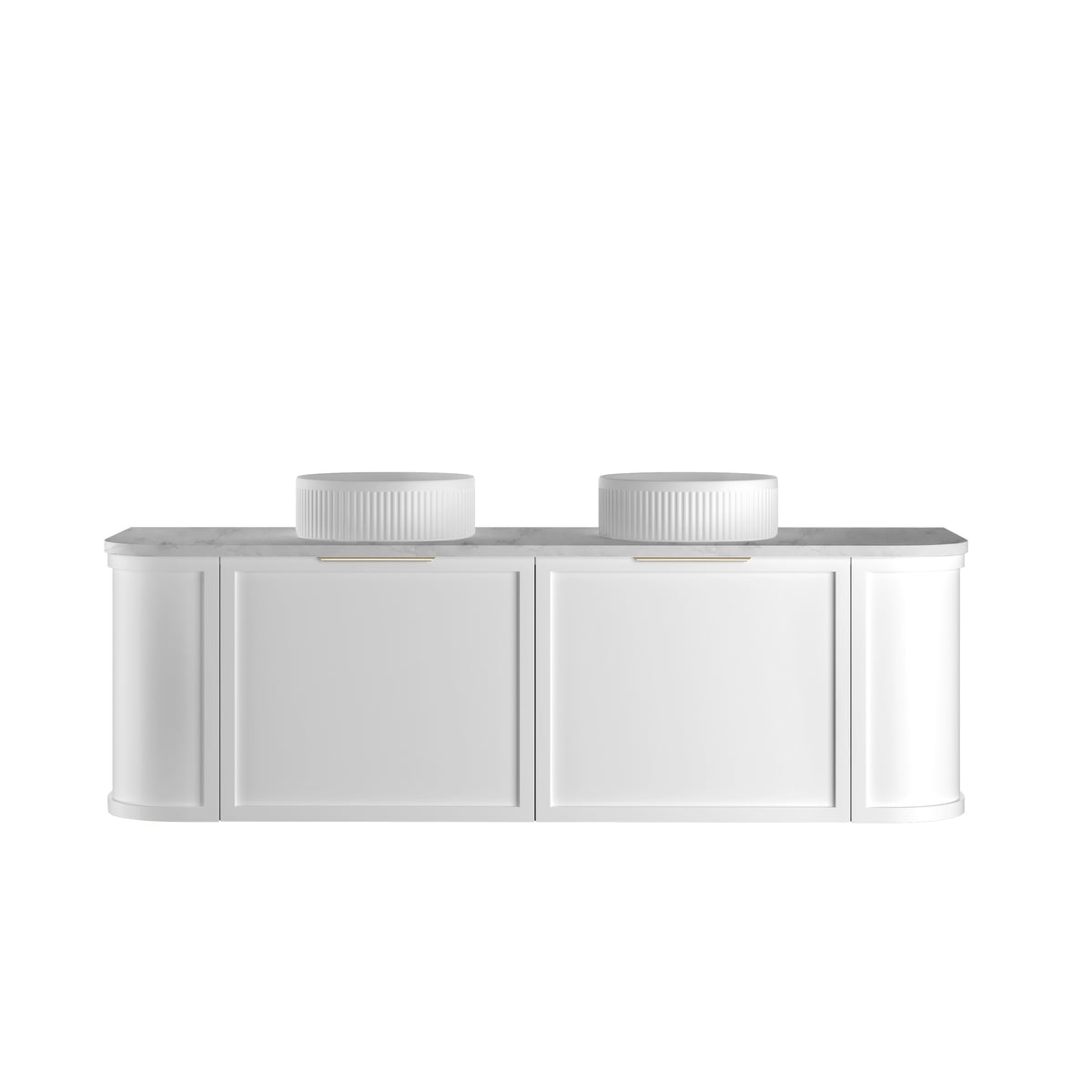 Hampshire 1500mm Satin White Wall Hung Curve Vanity - Natural Marble Top (Natural Carrara Marble)