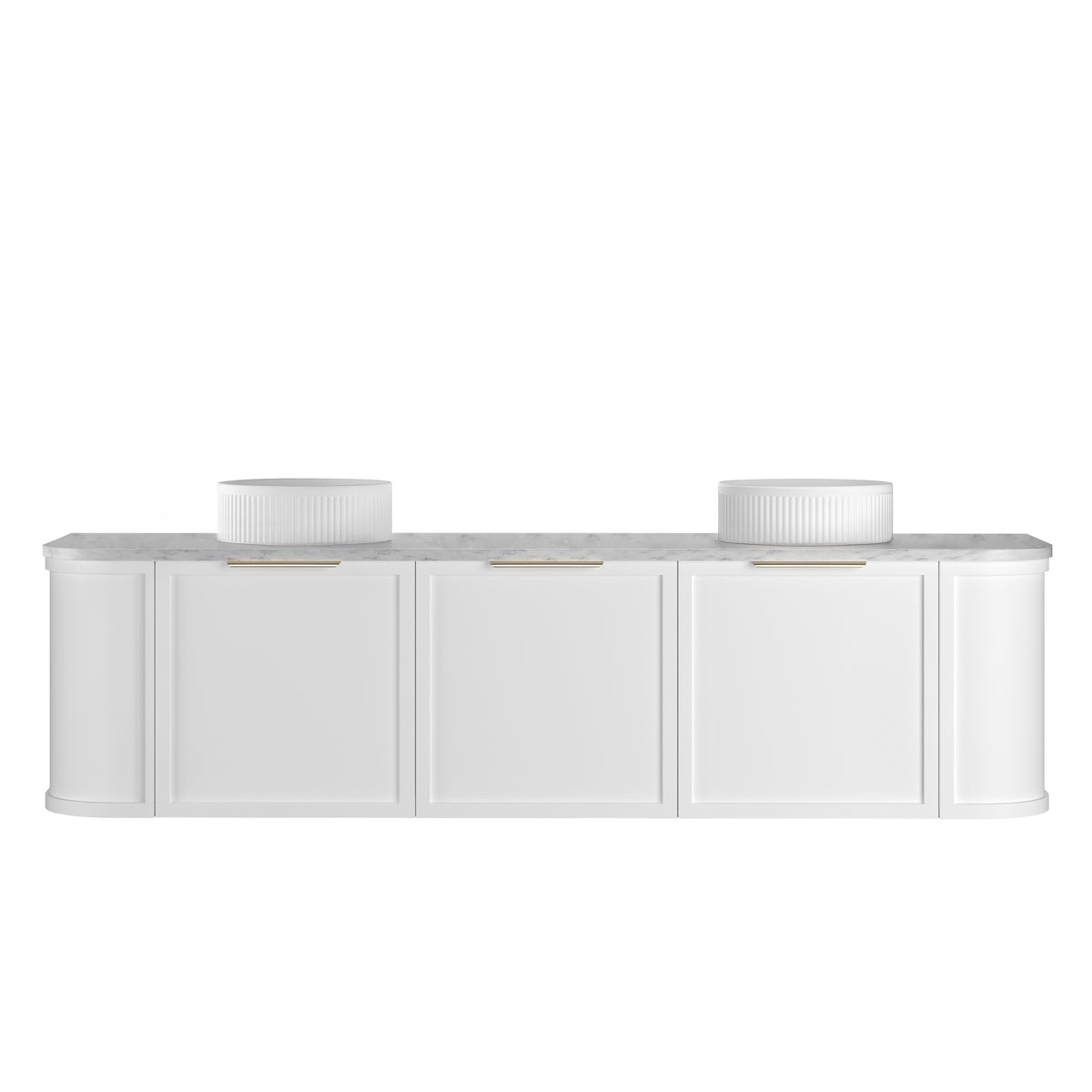 Hampshire 1800mm Satin White Wall Hung Curve Vanity - Natural Marble Top (Natural Carrara Marble)