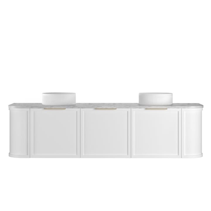 Hampshire 1800mm Satin White Wall Hung Curve Vanity - Natural Marble Top (Natural Carrara Marble)