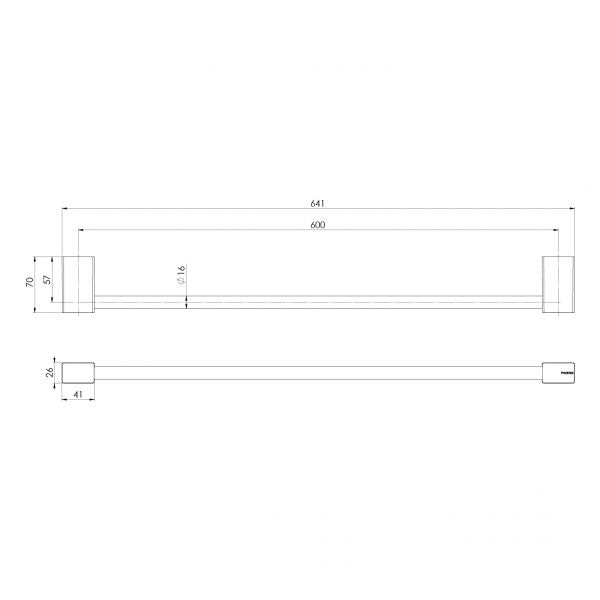 Specification diagram - Lexi MKII Single Towel Rail 600mm