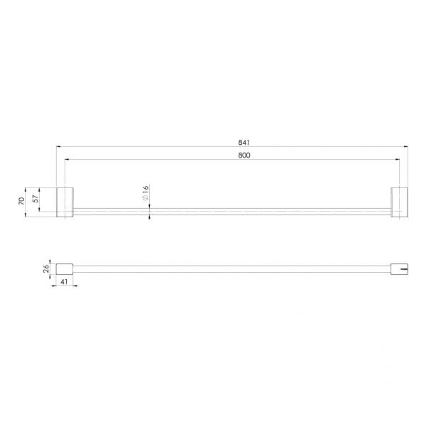 Specification diagram - Lexi MKII Single Towel Rail 800mm