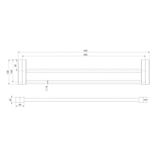 Specification diagram - Lexi MKII Double Towel Rail 600mm