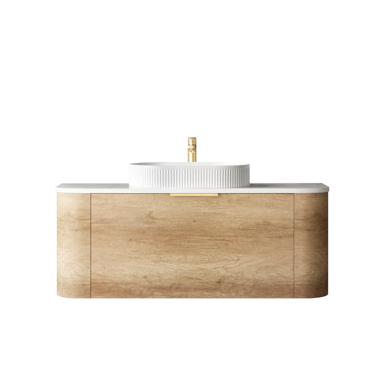 Bondi 1200mm Natural Oak Wall Hung Curve Vanity - Ultra Delux Stone Top (Silica Free Matte White)