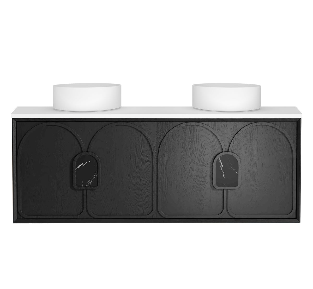 Laguna 1500mm Black American Oak Wall Hung Vanity - Ultra Delux Stone Top (Silica Free Matte White)