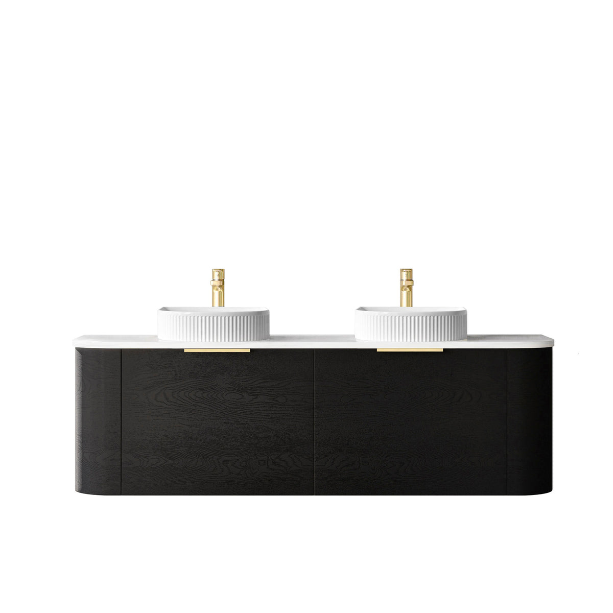 Bondi 1500mm Black Oak Wall Hung Curve Vanity - Ultra Delux Stone Top (Silica Free Matte White)