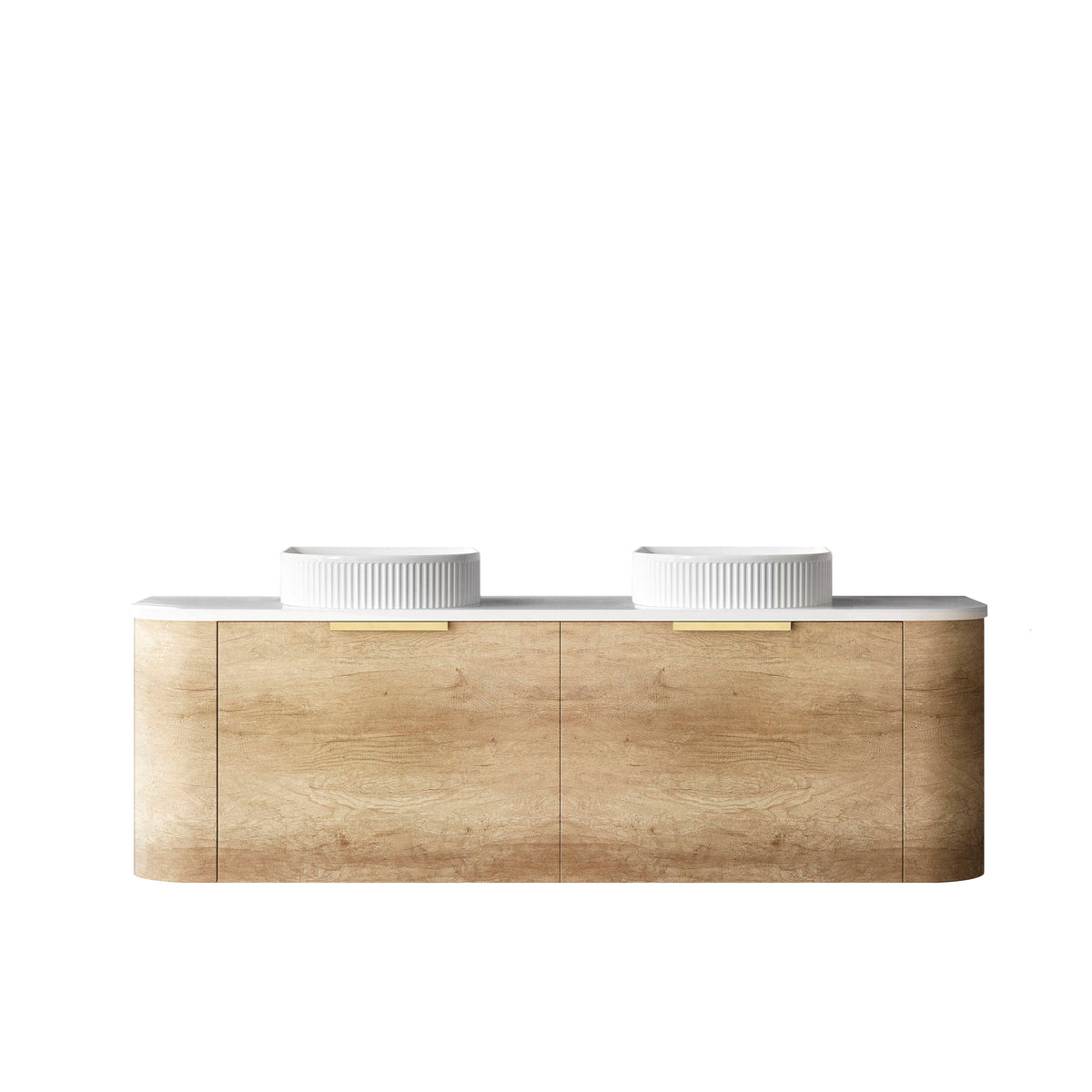 Bondi 1500mm Natural Oak Wall Hung Curve Vanity - Ultra Delux Stone Top (Silica Free Matte White)