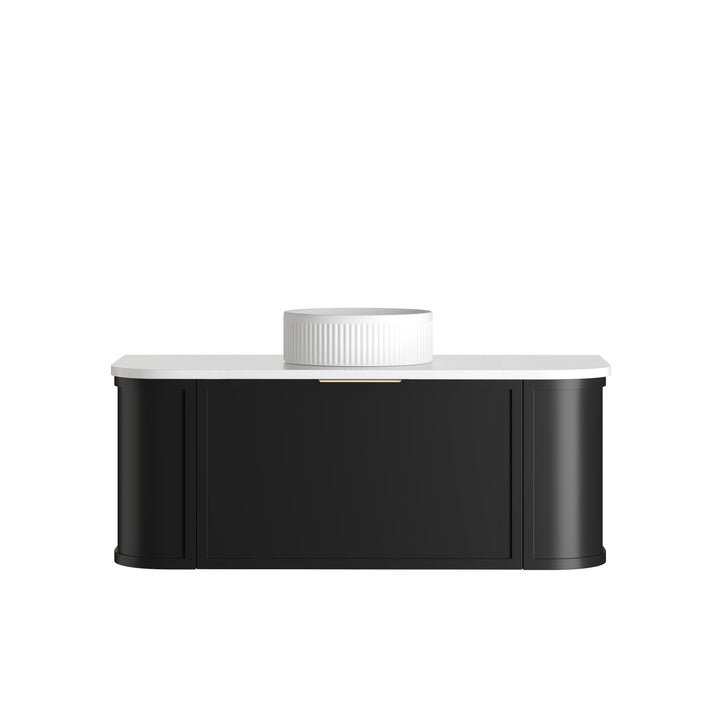 Hampshire 1200mm Satin Black Wall Hung Curve Vanity - Ultra Delux Stone Top (Silica Free Matte White)