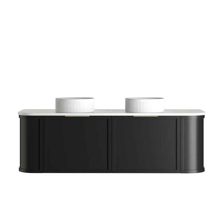 Hampshire 1500mm Satin Black Wall Hung Curve Vanity - Ultra Delux Stone Top (Silica Free Matte White)