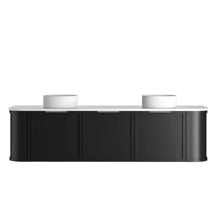 Hampshire 1800mm Satin Black Wall Hung Curve Vanity - Ultra Delux Stone Top (Silica Free Matte White)