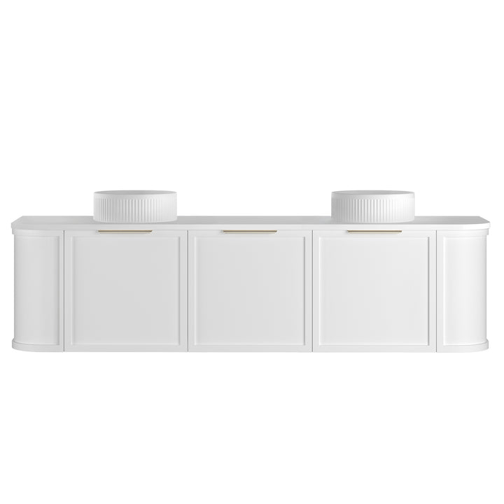 Hampshire 1800mm Satin White Wall Hung Curve Vanity - Ultra Delux Stone Top (Silica Free Matte White)