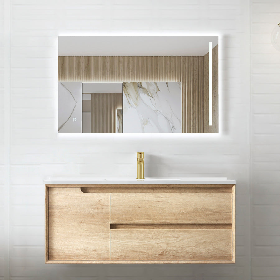 Byron 1200mm Natural Oak Wall Hung Vanity - Slimline Ceramic Top (Gloss white)