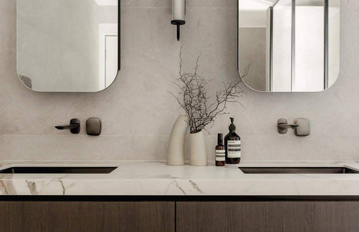 Nuage Wall Basin / Bath Mixer Set 200mm - Lead Free - Brushed Carbon