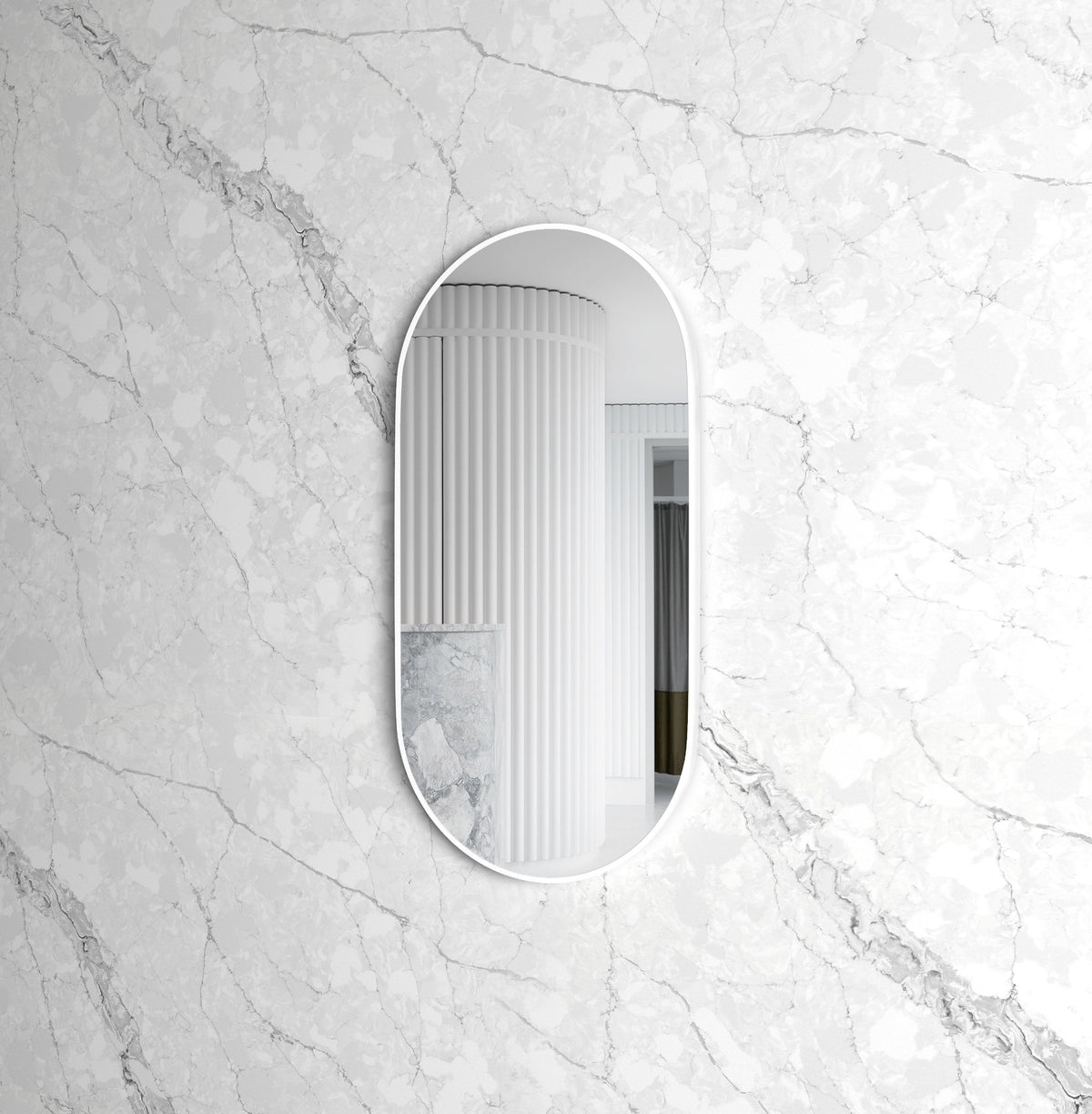 Noosa 900(H)x450(W) White Metal Frame Tuffi Mirror