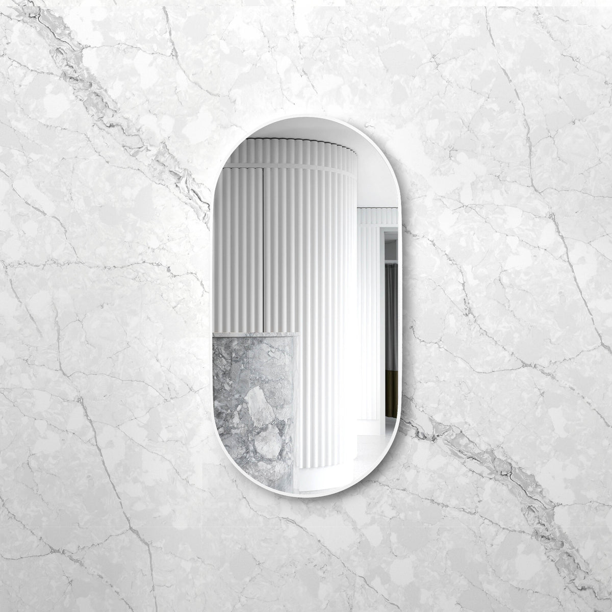Noosa 1200(W)x600(H) White Metal Frame Tuffi Mirror- Install Horizontal or Vertical