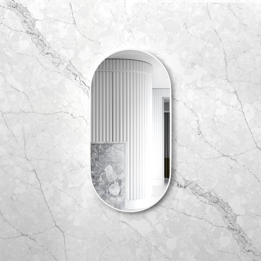 Noosa 1200(W)x600(H) White Metal Frame Tuffi Mirror- Install Horizontal or Vertical