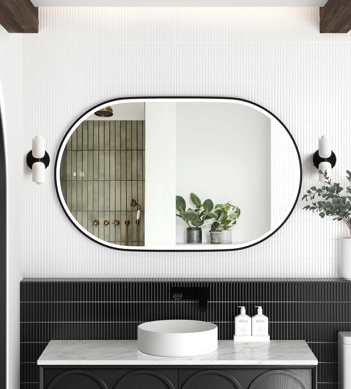 LED Noosa 900(H)x600(W) Black Metal Frame Tuffi Mirror- Install Horizontal or Vertical