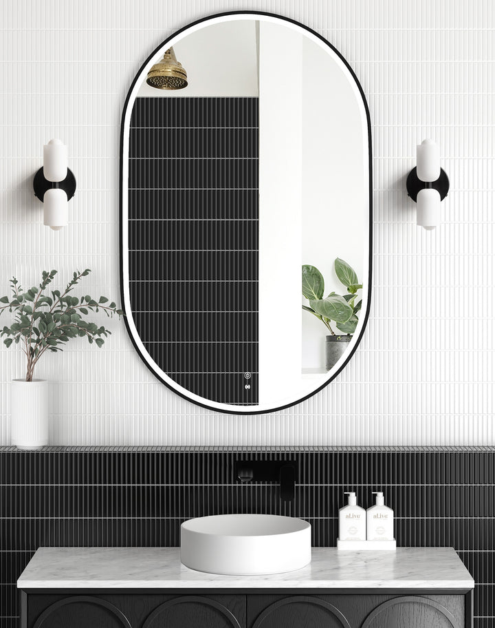 LED Noosa 900(H)x600(W) Black Metal Frame Tuffi Mirror- Install Horizontal or Vertical