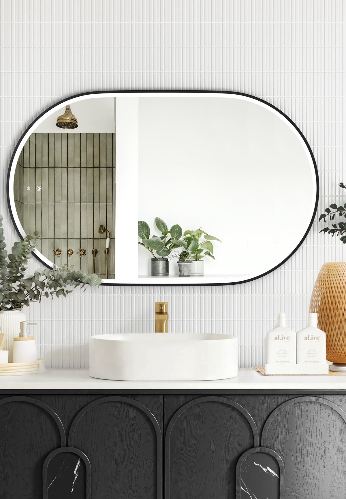 LED Noosa 900(H)x600(W) Black Metal Frame Tuffi Mirror- Install Horizontal or Vertical