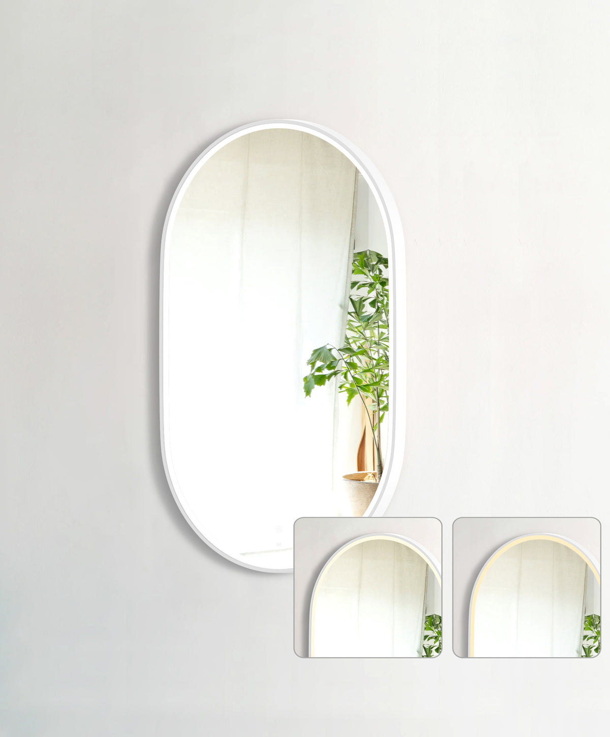 LED Noosa 900(H)x600(W) White Metal Frame Tuffi Mirror- Install Horizontal or Vertical