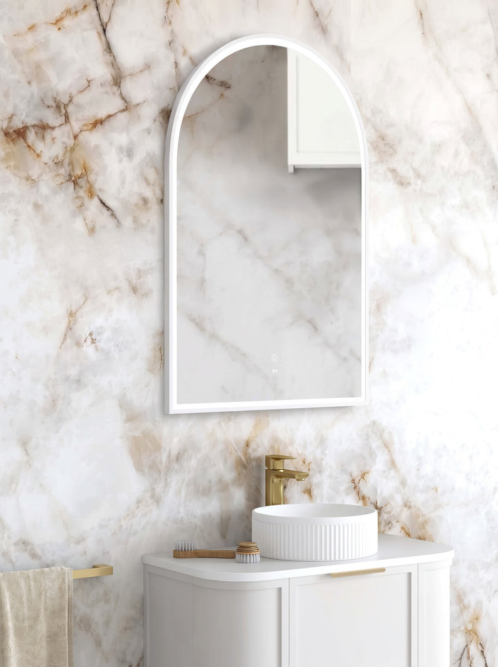 LED Archie 900(H)x600(W) White Metal Frame Tuffi Mirror