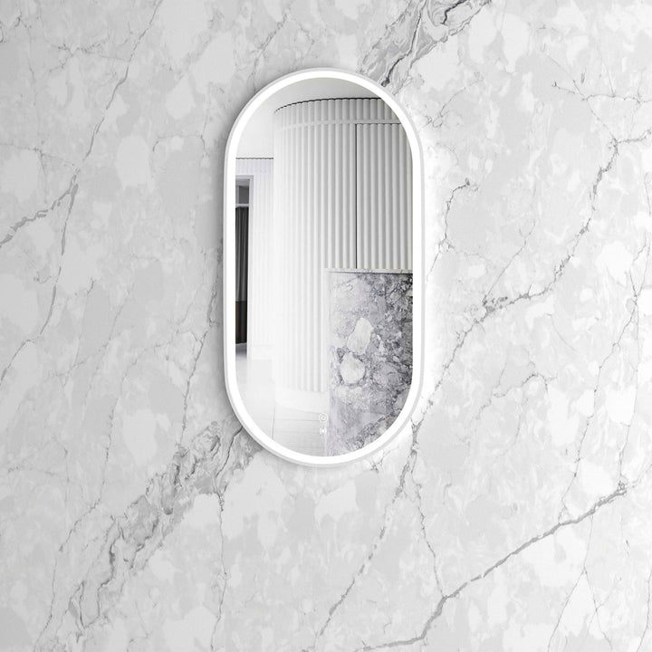 LED Noosa 900(H)x450(W) White Metal Frame Tuffi Mirror