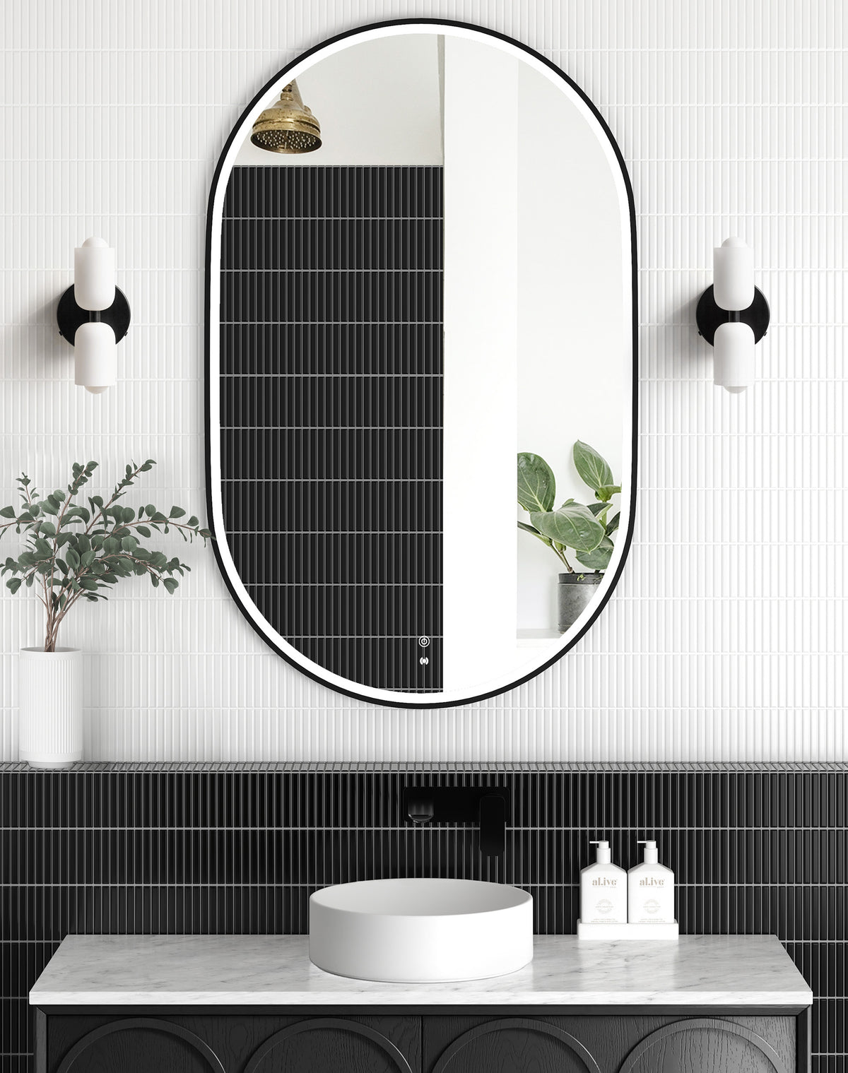 LED Noosa 1200(W)x750(H) Black Metal Frame Tuffi Mirror- Install Horizontal or Vertical