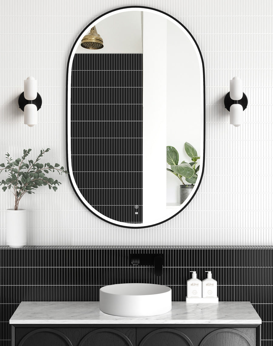 LED Noosa 1200(W)x750(H) Black Metal Frame Tuffi Mirror- Install Horizontal or Vertical
