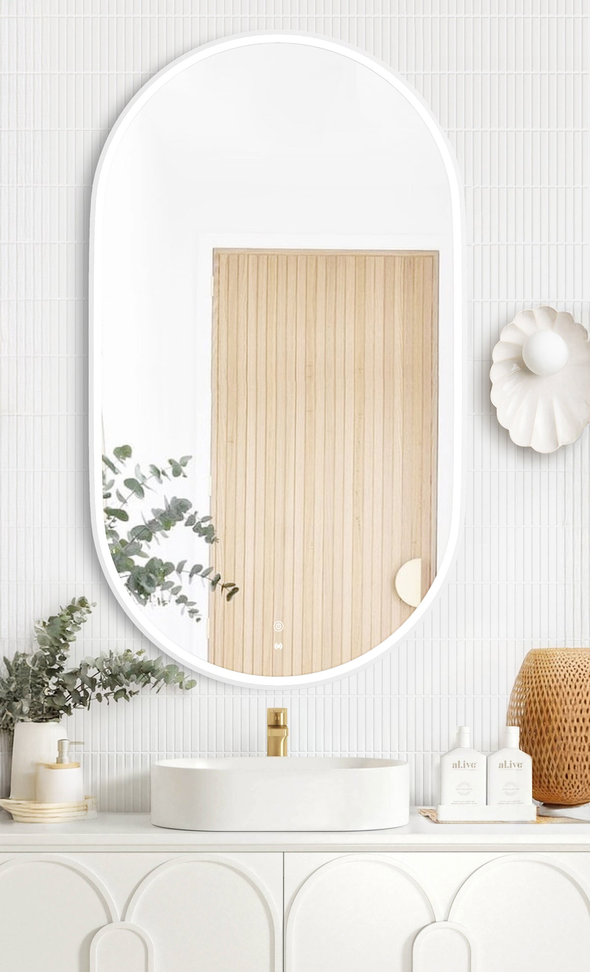LED Noosa 1200(W)x750(H) White Metal Frame Mirror- Install Horizontal or Vertical