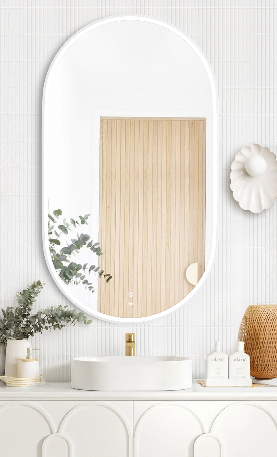LED Noosa 1200(W)x750(H) White Metal Frame Mirror- Install Horizontal or Vertical