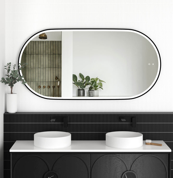 LED Noosa 1500(W)x750(H) Black Metal Frame Tuffi Mirror- Install Horizontal or Vertical