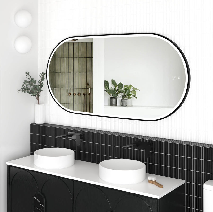 LED Noosa 1500(W)x750(H) Black Metal Frame Tuffi Mirror- Install Horizontal or Vertical