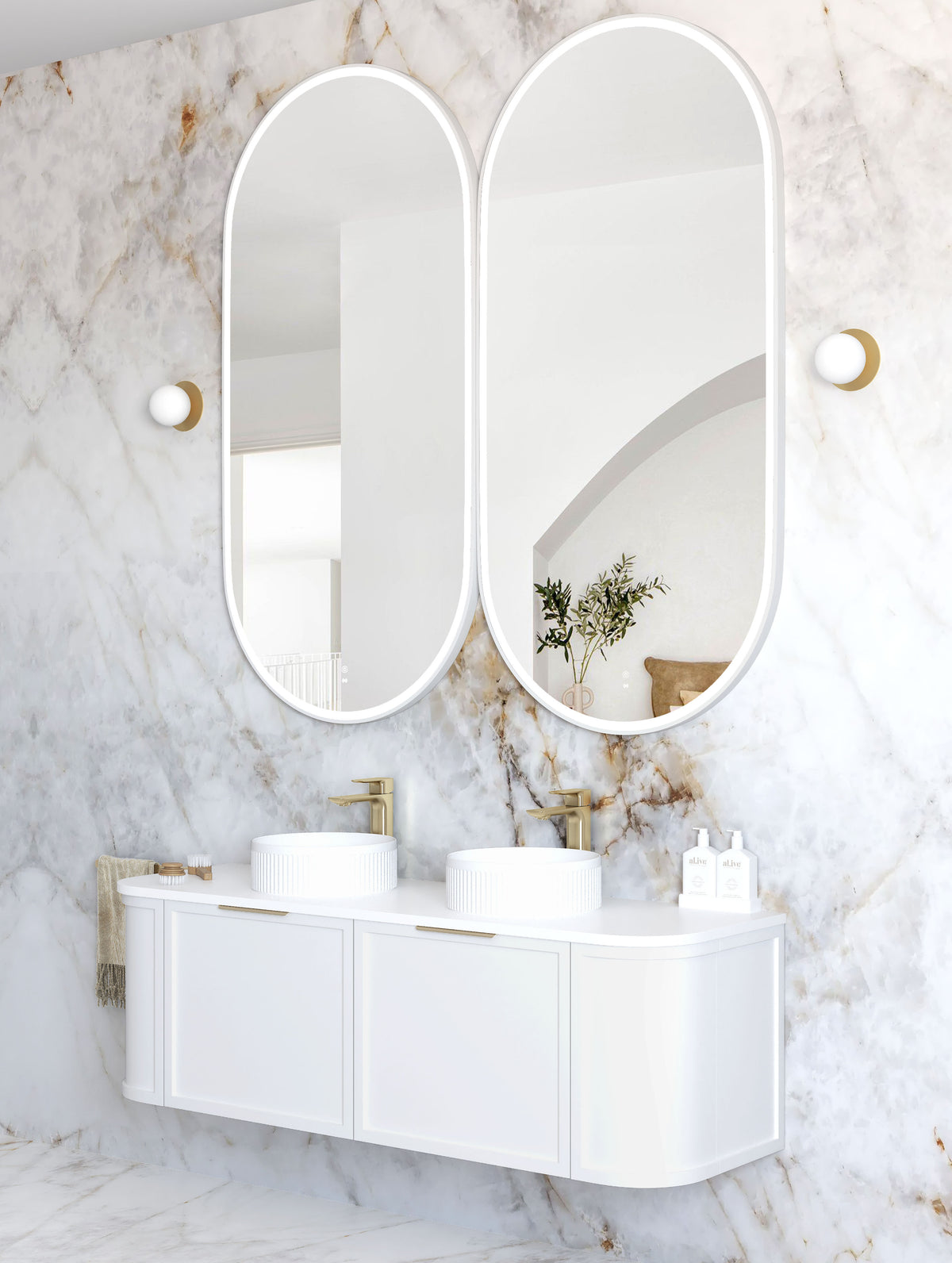 LED Noosa 1500(W)x750(H) White Metal Frame Tuffi Mirror- Install Horizontal or Vertical