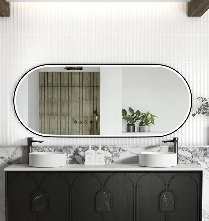 LED Noosa 1800(W)x750(H) Black Metal Frame Mirror, Install Horizontal or Vertical main view