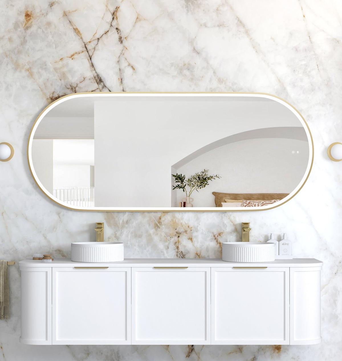 LED Noosa 1800(W)x750(H) Gold Metal Frame Mirror, Install Horizontal or Vertical main view
