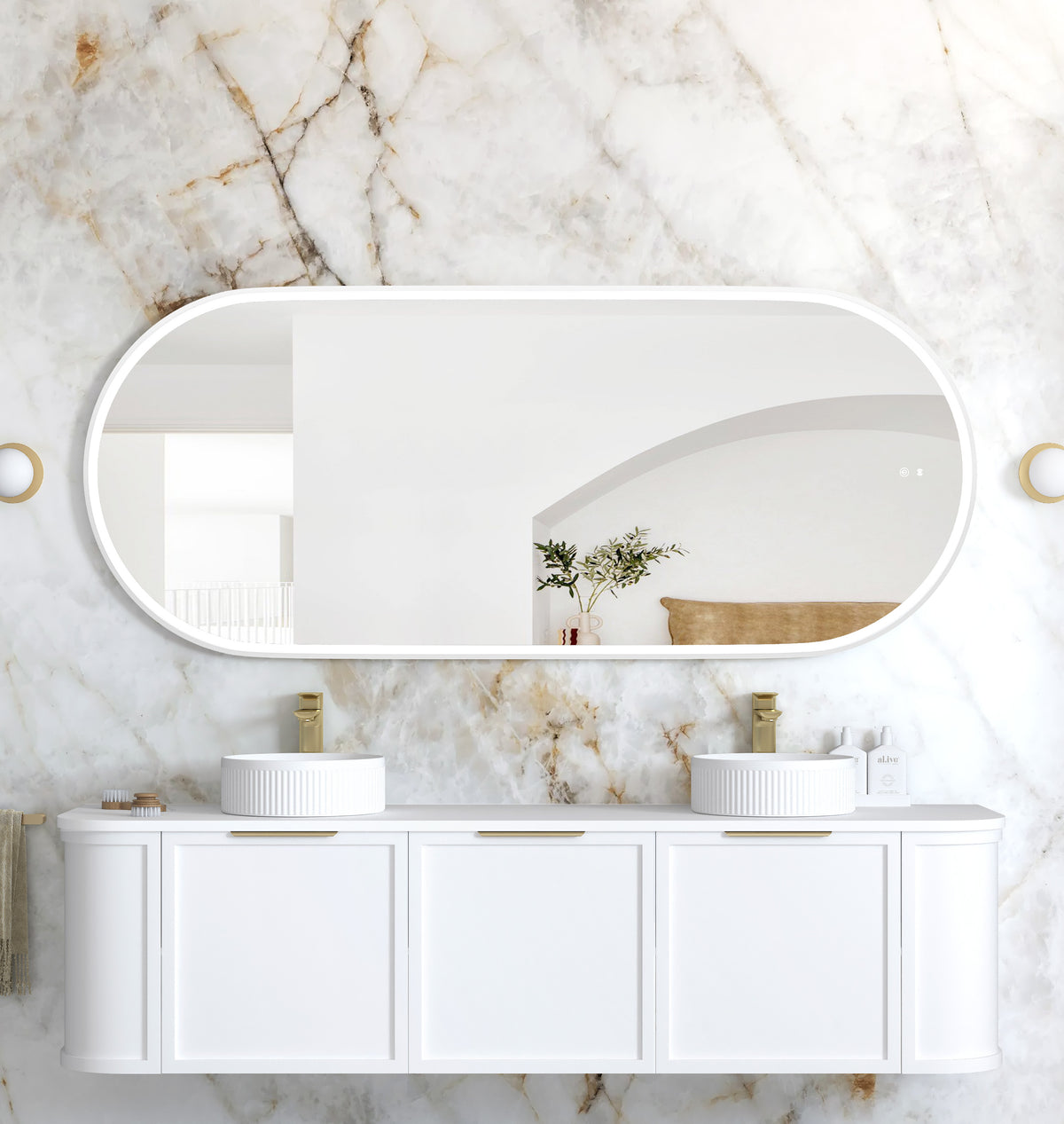 LED Noosa 1800(W)x750(H) White Metal Frame Mirror, Install Horizontal or Vertical main view
