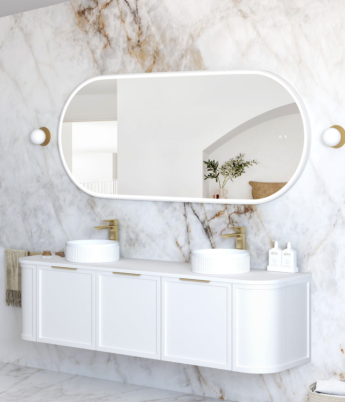 LED Noosa 1800(W)x750(H) White Metal Frame Mirror, Install Horizontal or Vertical view 2