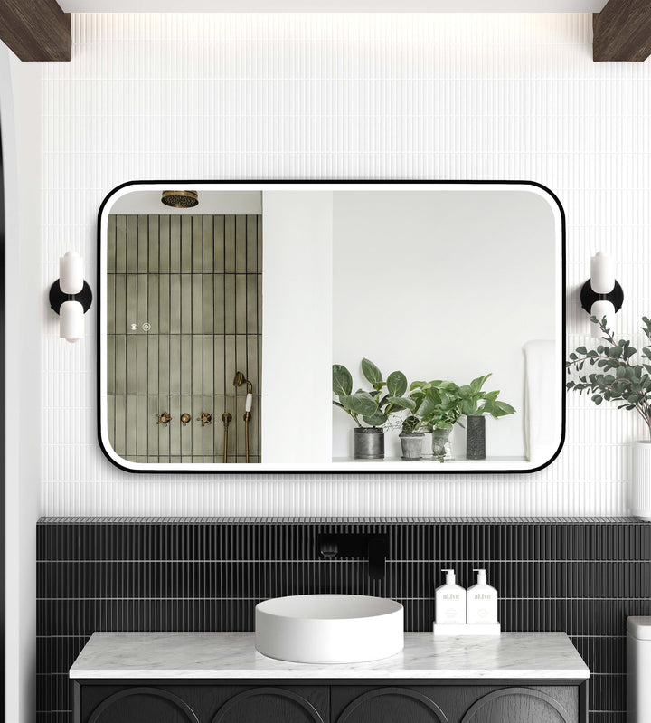 LED Newport 1200(W)x750(H) Black Metal Frame Tuffi Mirror, Install Horizontal or Vertical main view