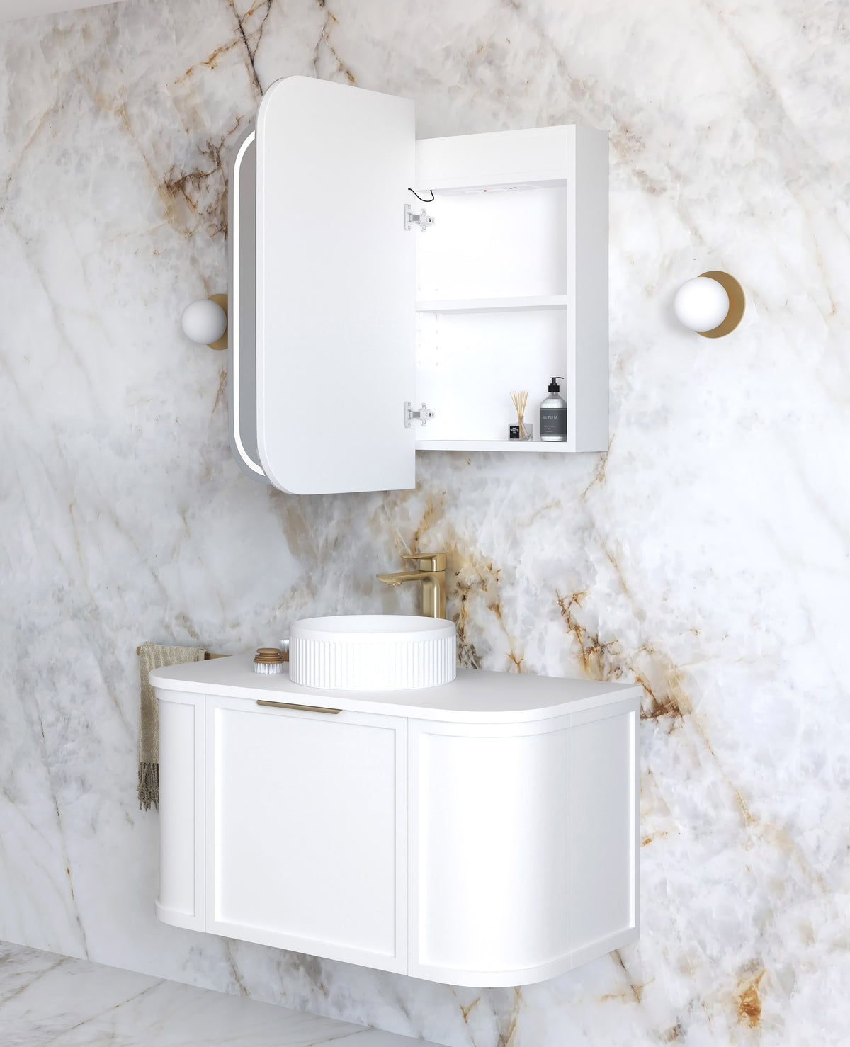 LED Newport 900(W)x750(H) White Shaving Cabinet - Premium Edition