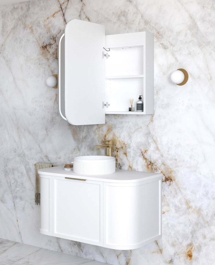 LED Newport 900(W)x750(H) White Shaving Cabinet - Premium Edition