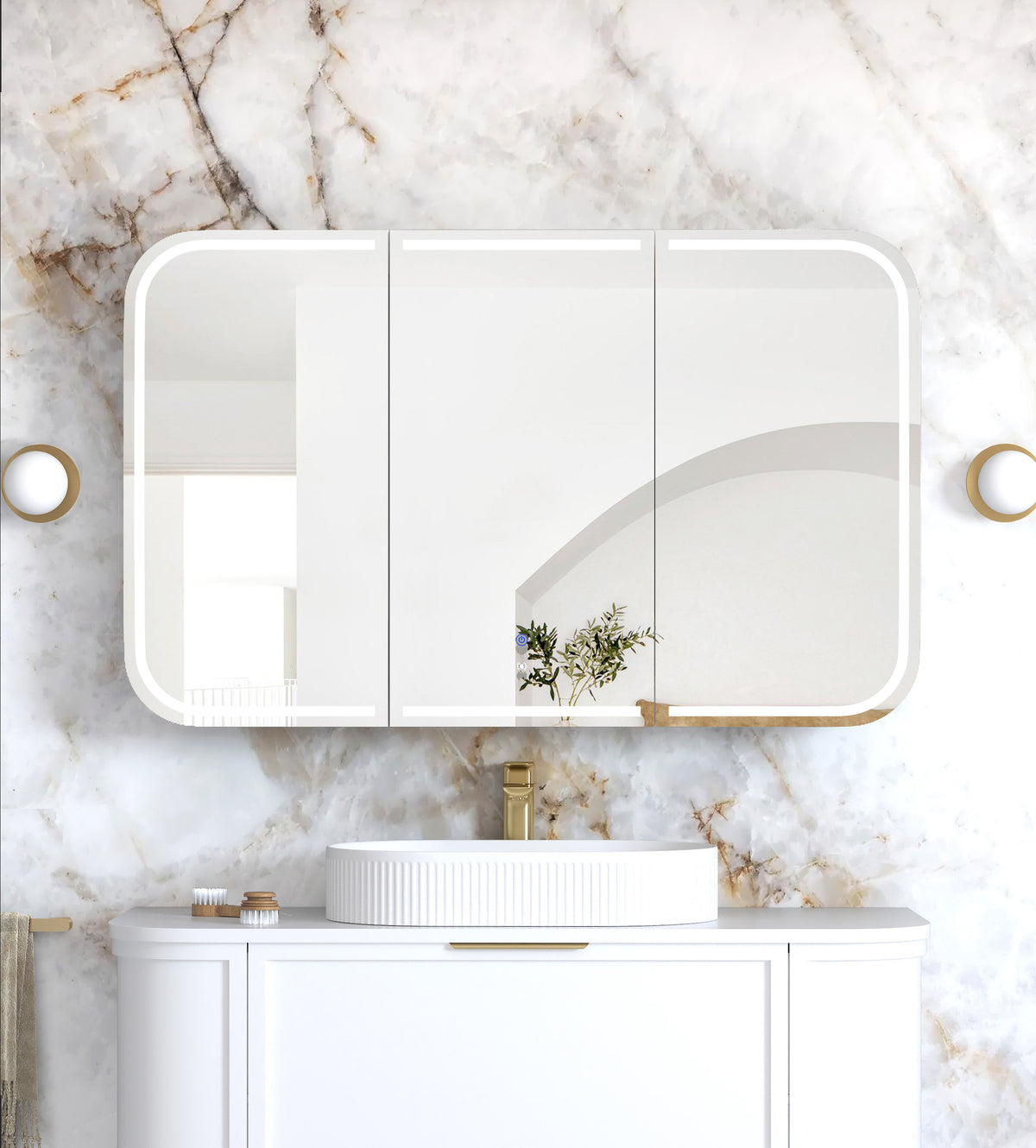 LED Newport 1200(W)x750(H) White Shaving Cabinet - Premium Edition