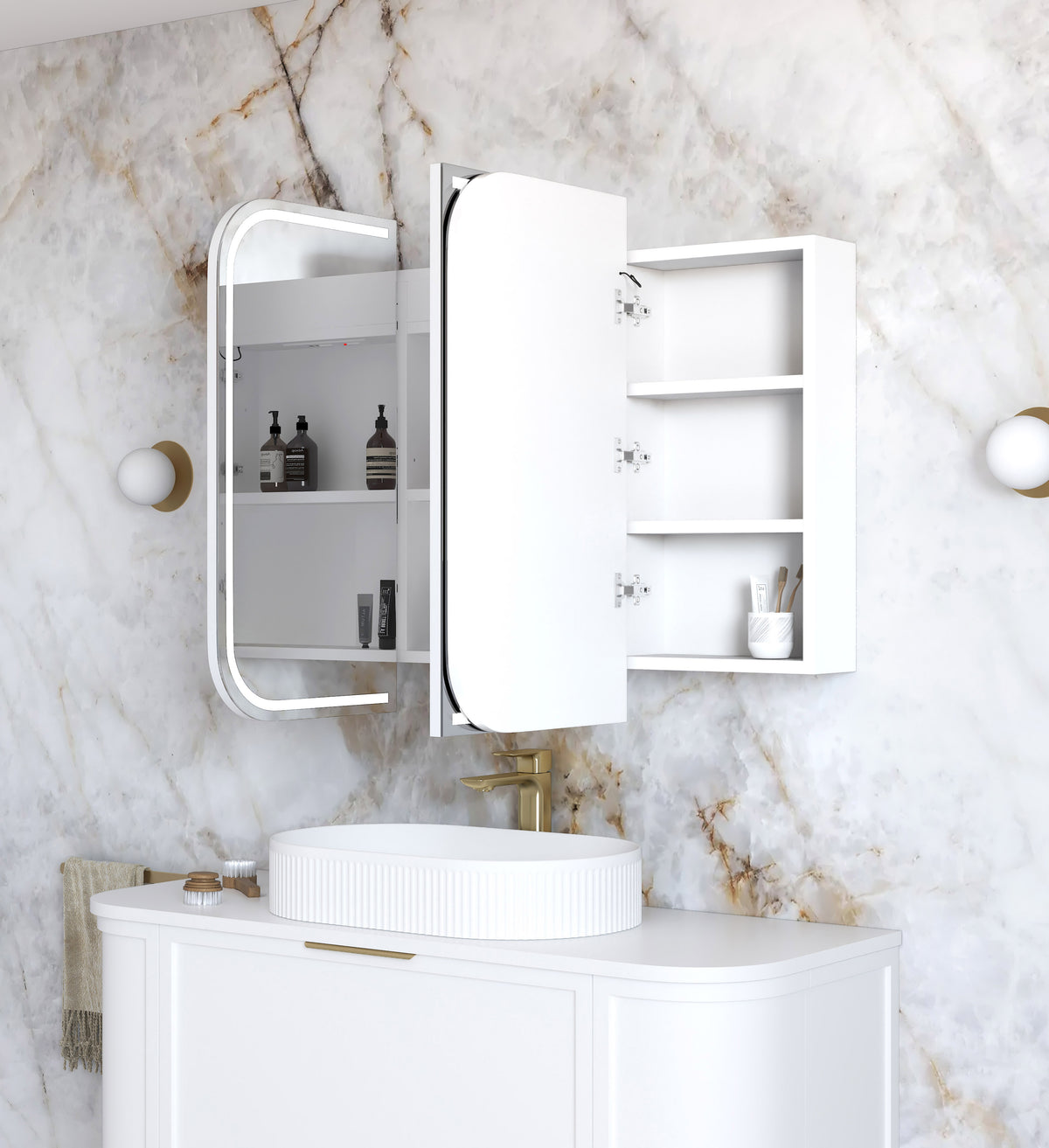 LED Newport 1200(W)x750(H) White Shaving Cabinet - Premium Edition