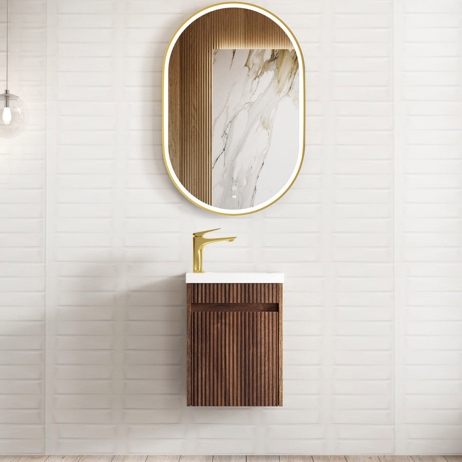 Mini Ensuite Vanity 400mm Sable Walnut Fluted Vanity (with Basin) - Default Title