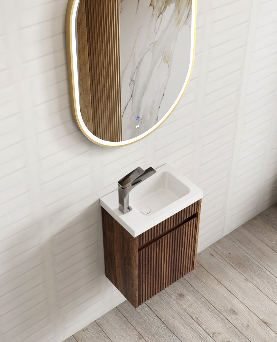 Mini Ensuite Vanity 400mm Sable Walnut Fluted Vanity (with Basin)