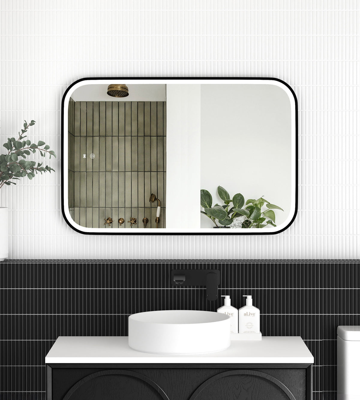 LED Newport 900(H)x600(W) Black Metal Frame Tuffi Mirror, Install Horizontal or Vertical main view