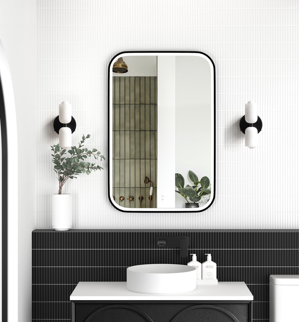 LED Newport 900(H)x600(W) Black Metal Frame Tuffi Mirror, Install Horizontal or Vertical view 3