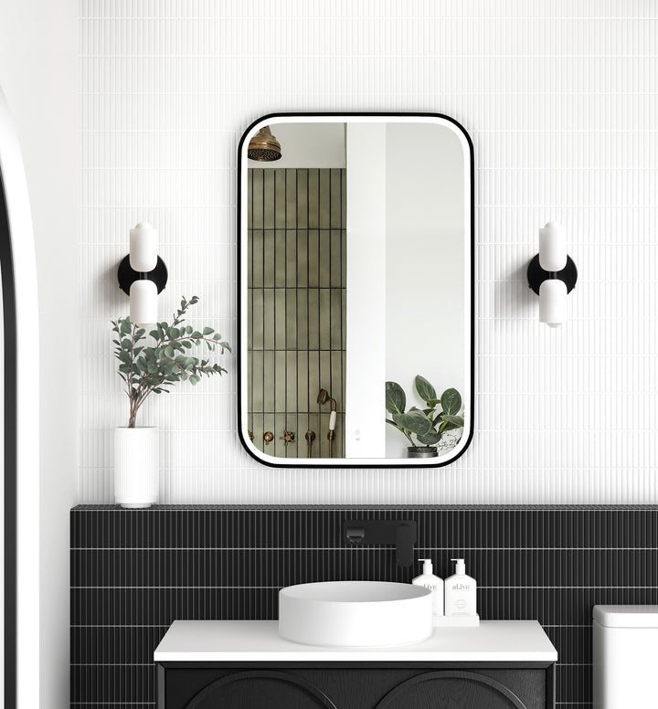 LED Newport 900(H)x600(W) Black Metal Frame Tuffi Mirror, Install Horizontal or Vertical view 3