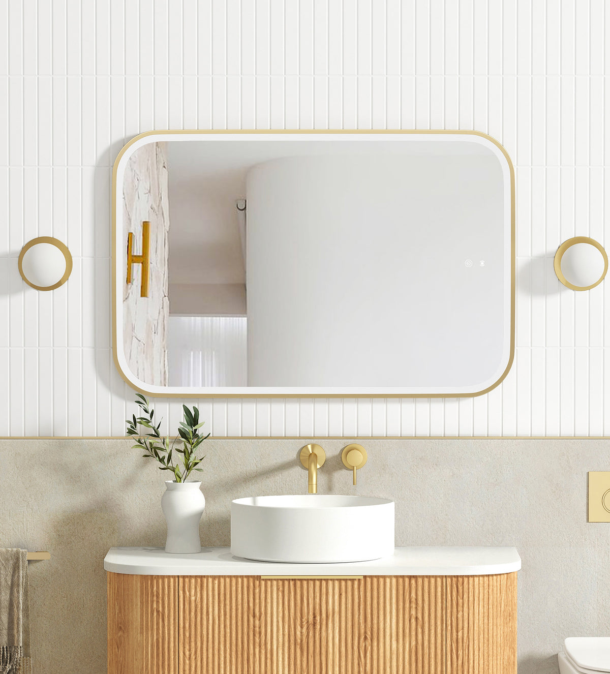 LED Newport 900(H)x600(W) Gold Metal Frame Tuffi Mirror, Install Horizontal or Vertical main view