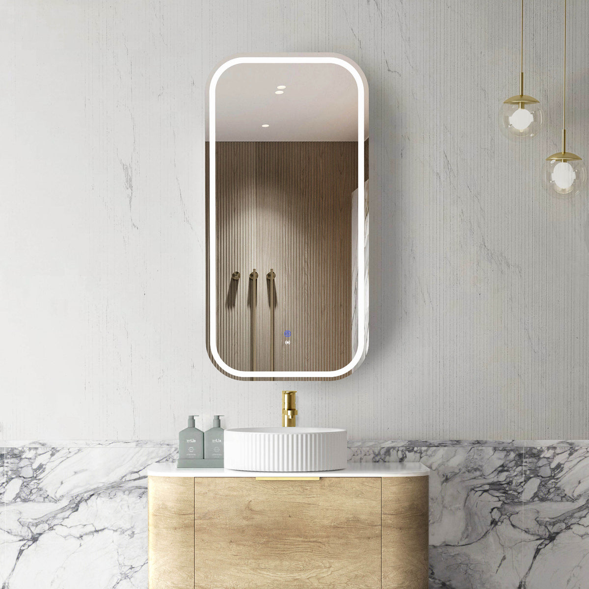 LED Newport 900(H)x450(W) Natural Oak Shaving Cabinet - Premium Edition